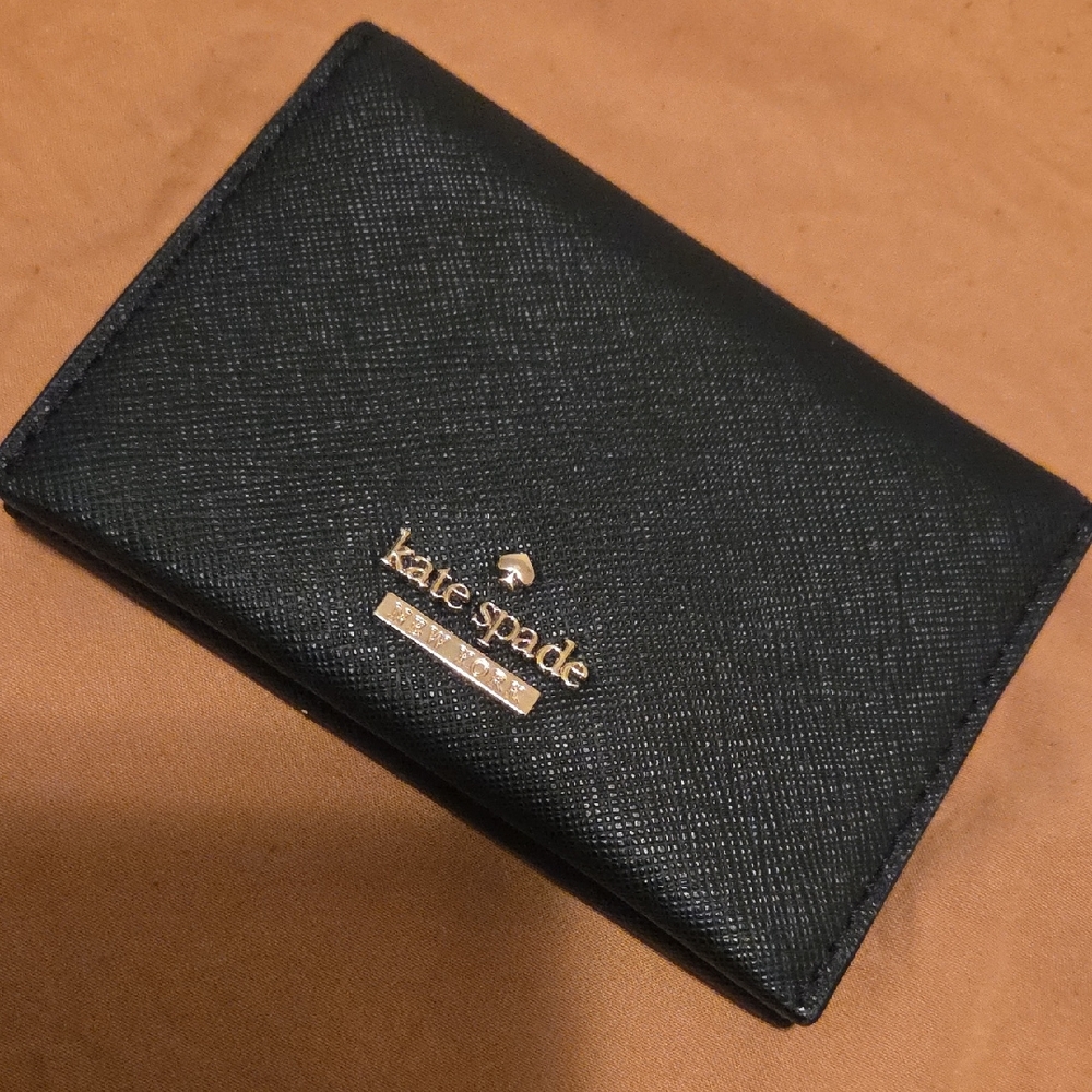 Kate Spade Black Card Wallet with Gold Accents